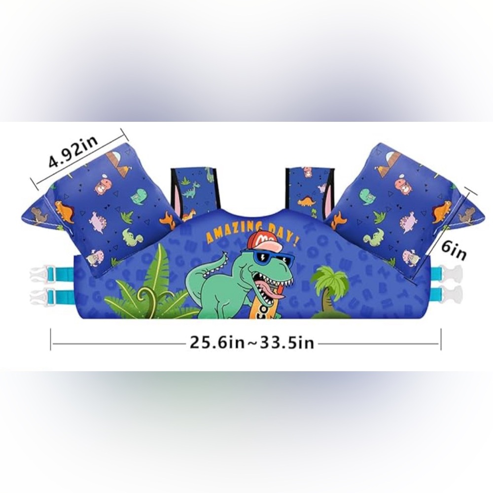 NWT Chriffer Kids Swim Vest Life Jacket 30-55 Pound Toddlers Dinosaur Floaties